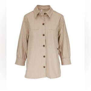 Bogner Tan and White Striped Shirt. Size 4. Oversized